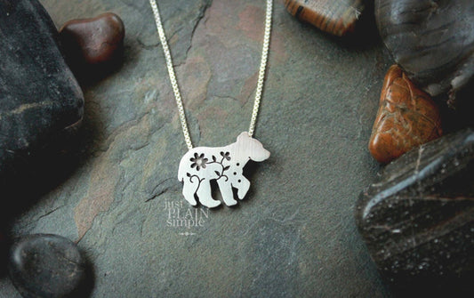Floral Bear Pendant, sterling silver necklace