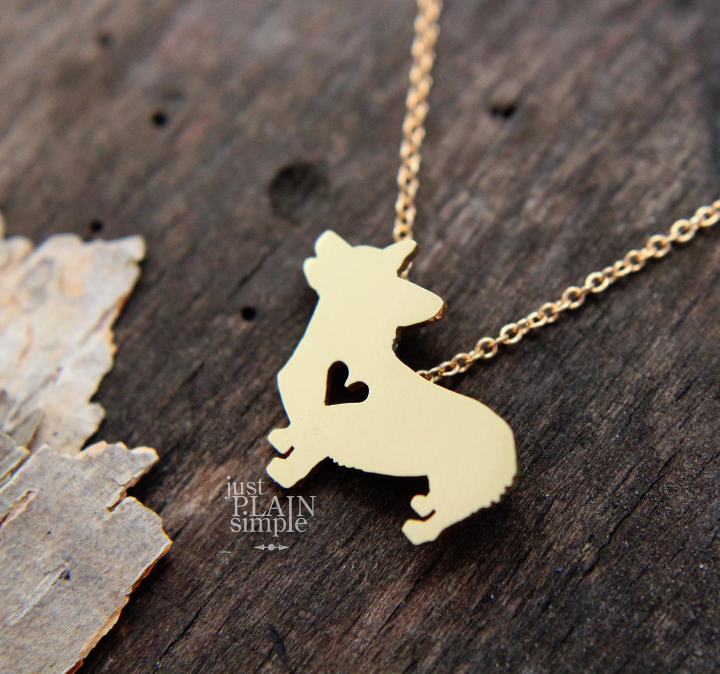 Tiny Pembroke corgi necklace, Brass pendant
