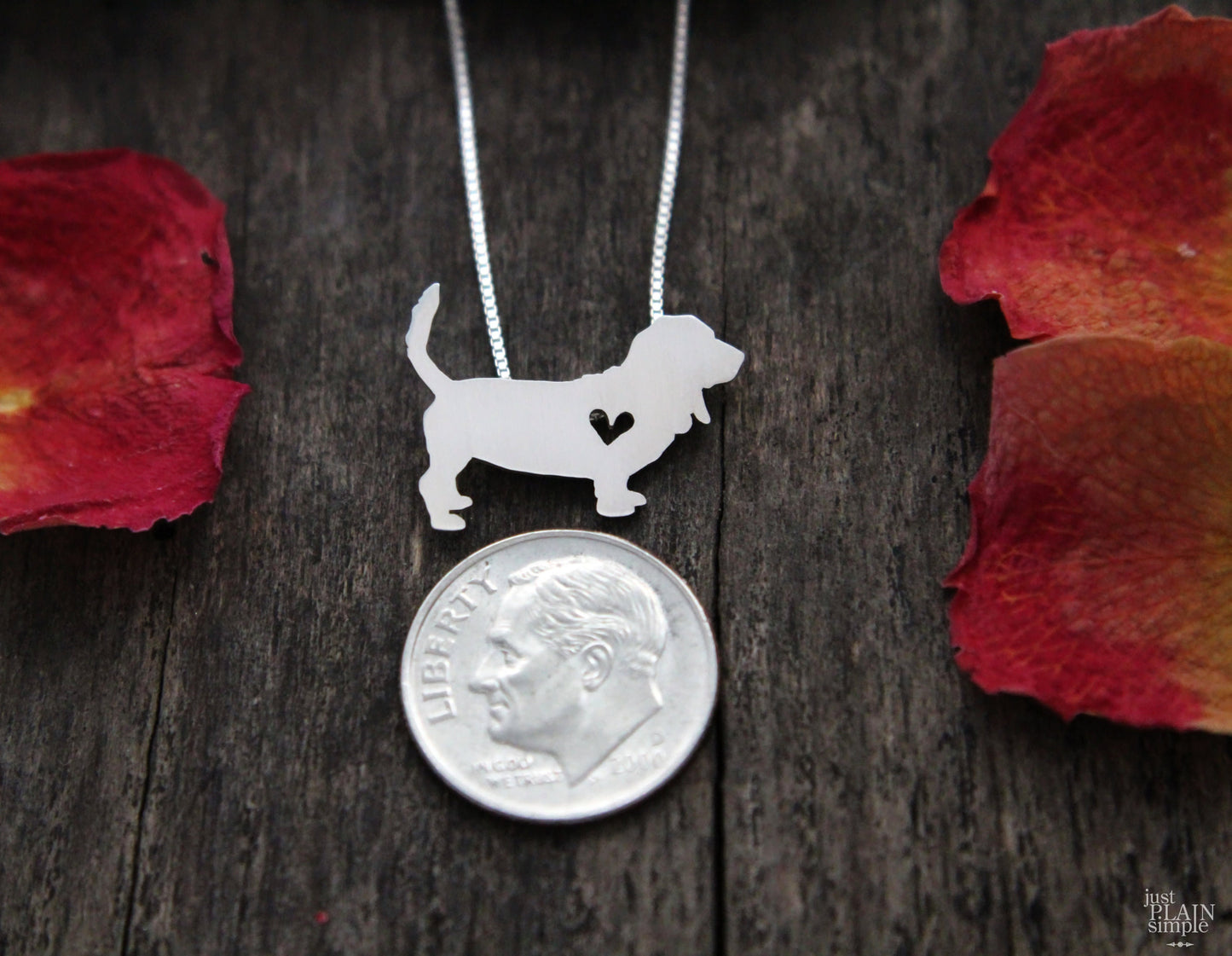 Tiny Basset Hound necklace, sterling silver pendant