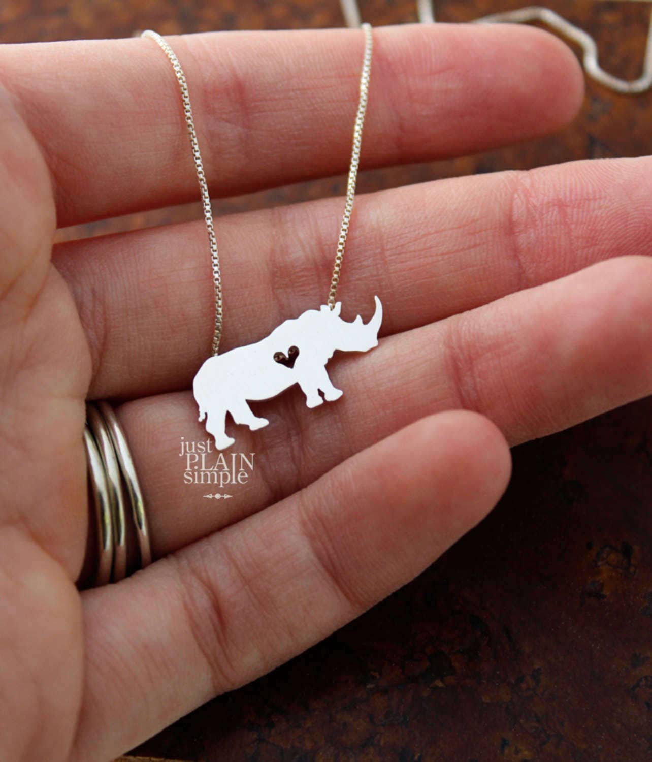 Tiny Rhinoceros Pendant, sterling silver necklace
