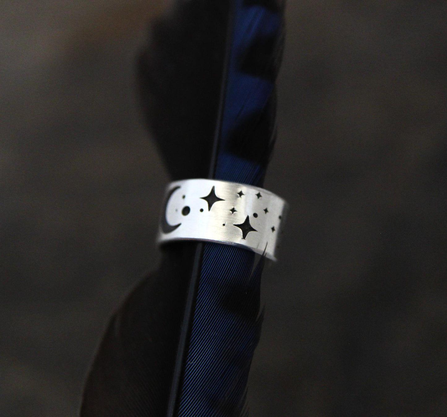 Crescent moon and stars Ear Cuff, engraved sterling silver