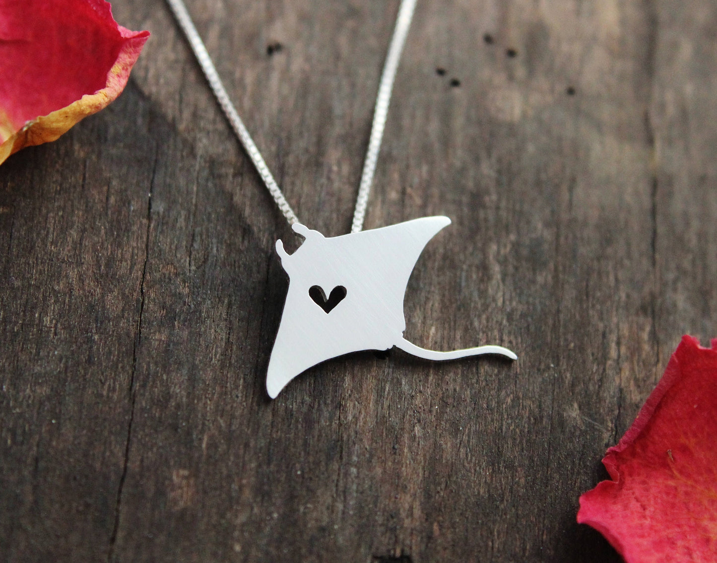 Tiny Manta Ray necklace, sterling silver pendant