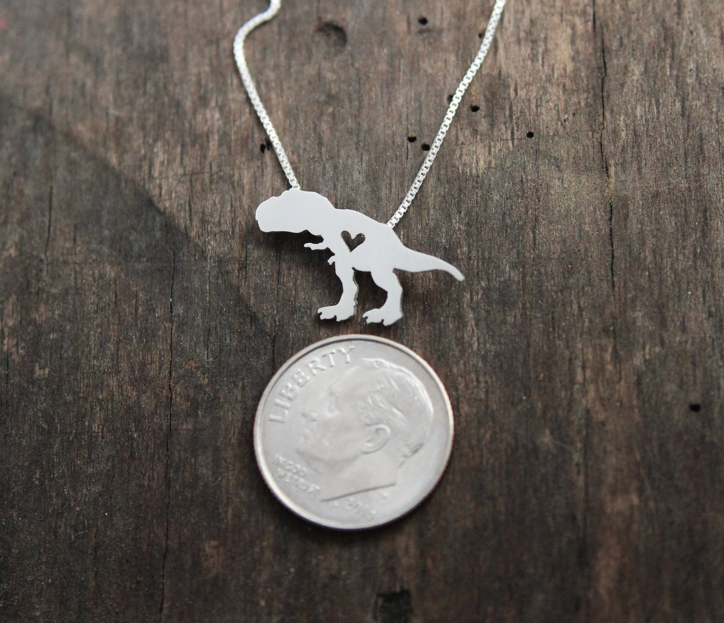 Tiny T-Rex necklace, sterling silver Dinosaur pendant