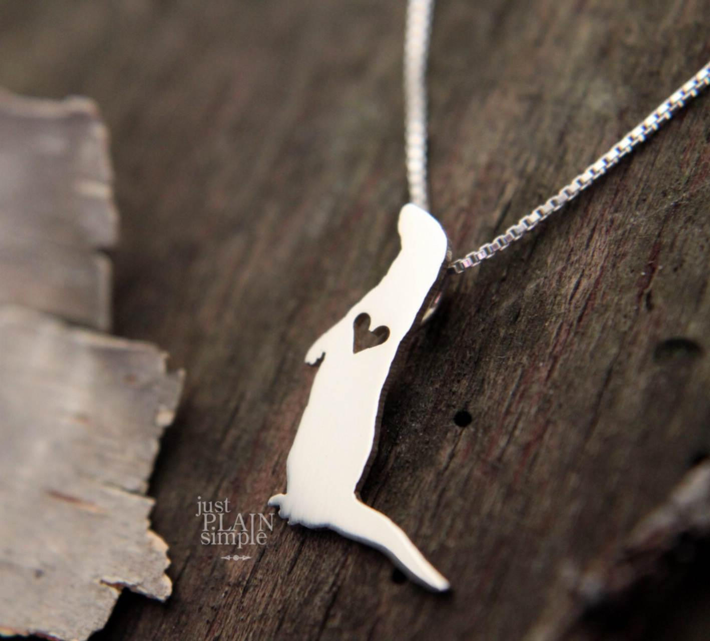 Tiny River Otter necklace, sterling silver pendant