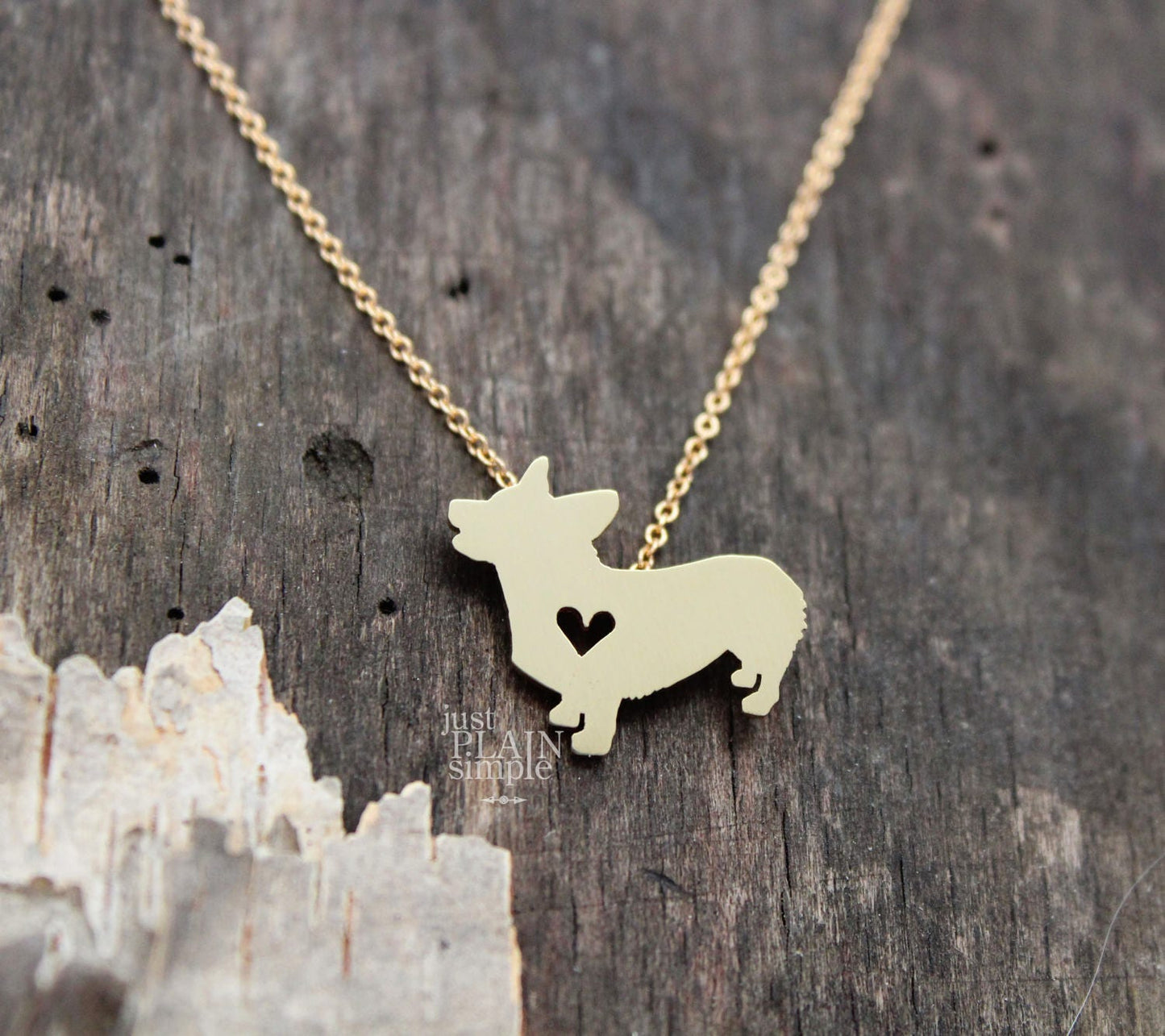 Tiny Pembroke corgi necklace, Brass pendant