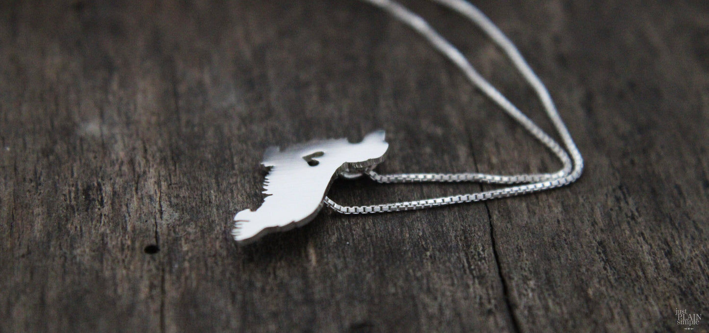 Tiny Long haired Dachshund necklace, sterling silver pendant