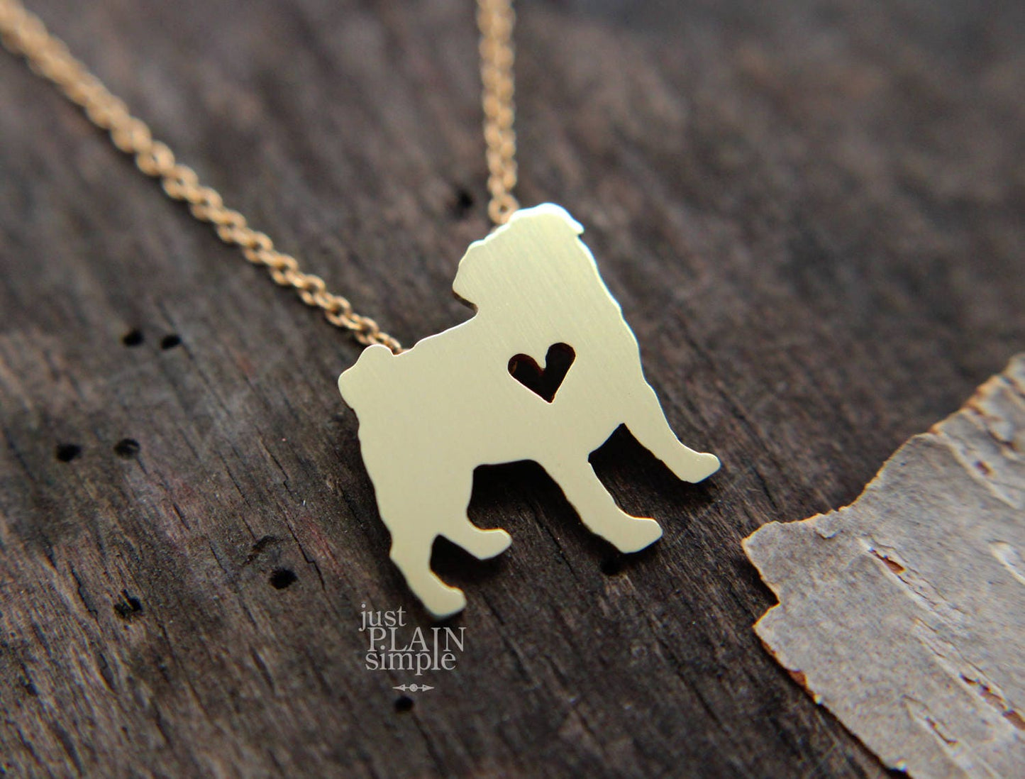 Tiny Pug necklace, Brass pendant
