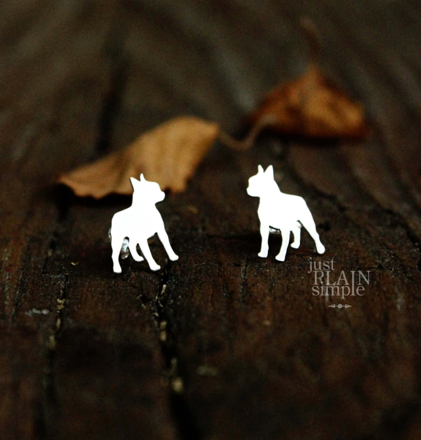 Boston Terrier earrings, sterling silver studs
