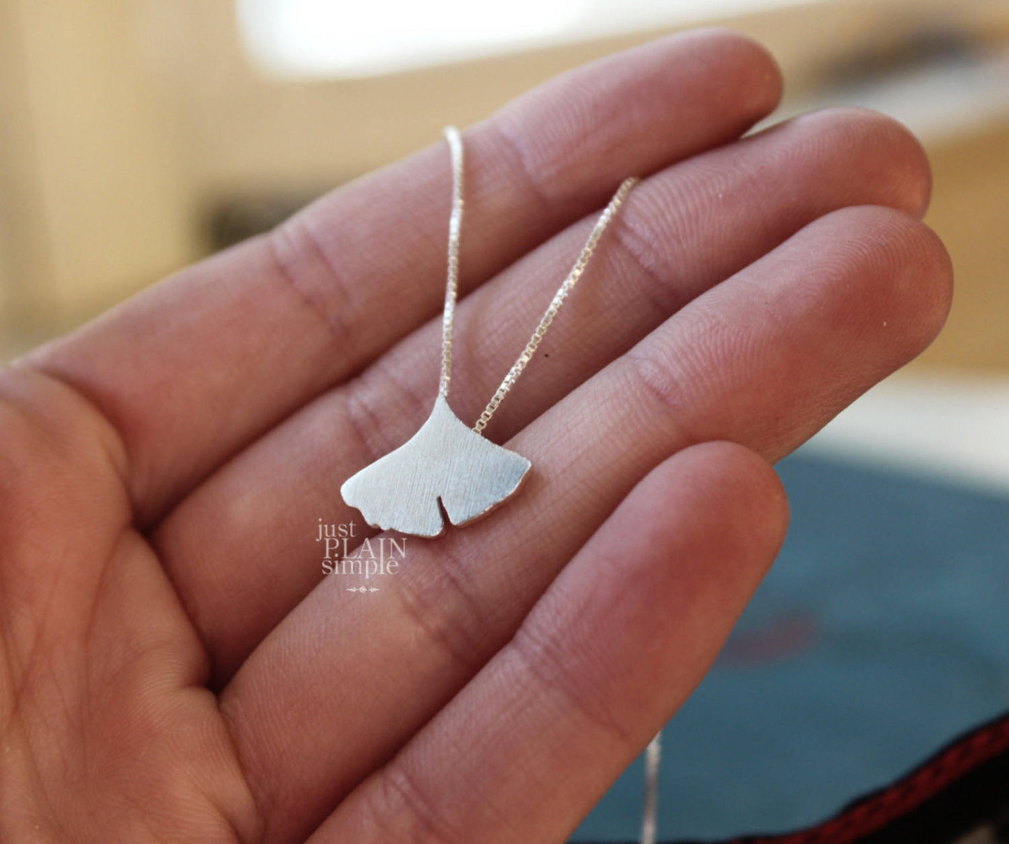 Tiny Ginkgo leaf necklace, sterling silver nature pendant