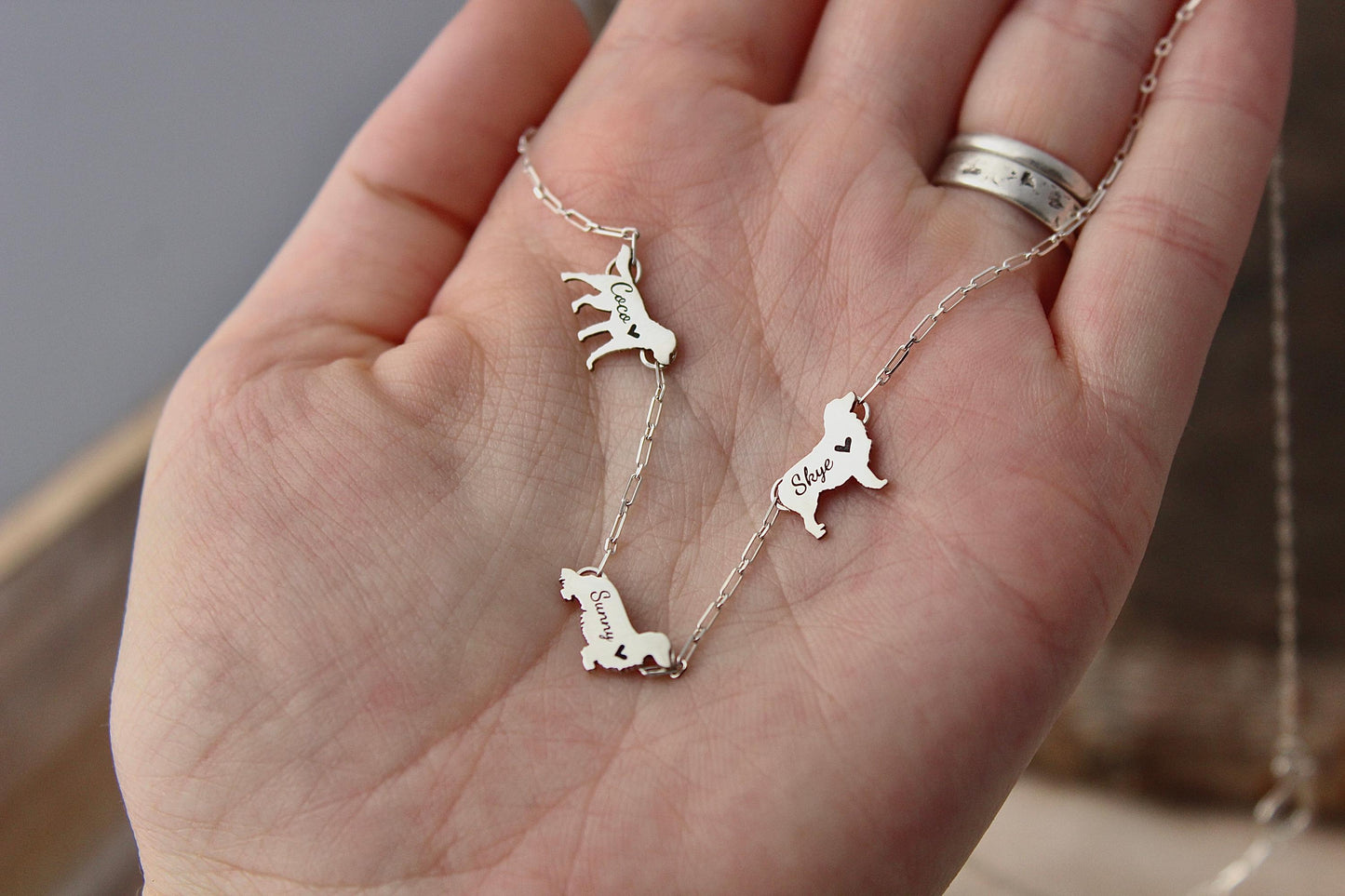 Personalized Dog Breed Necklace: Sterling silver Multi-Dog Charm Necklace