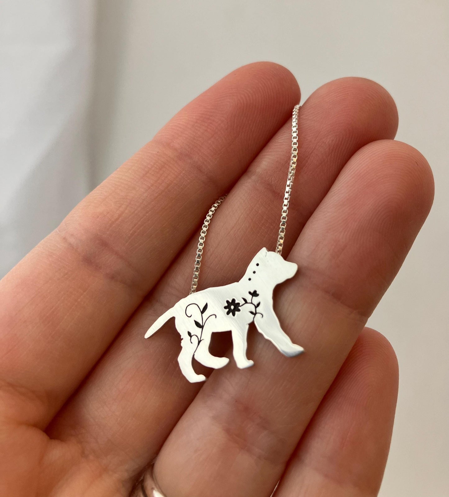 Floral Wolf Cub Pendant, sterling silver necklace