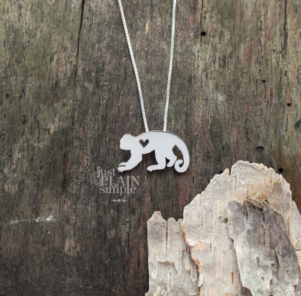 Tiny Capuchin monkey, sterling silver pendant