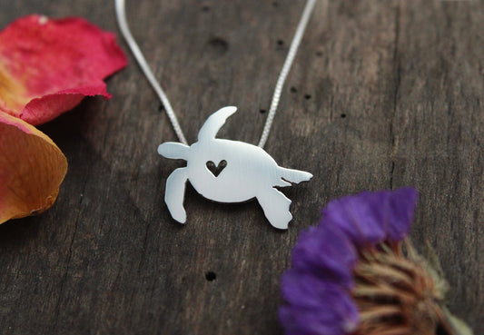 Tiny Sea Turtle necklace, Sterling Silver pendant
