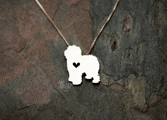 Tiny Old English Sheepdog necklace, sterling silver pendant