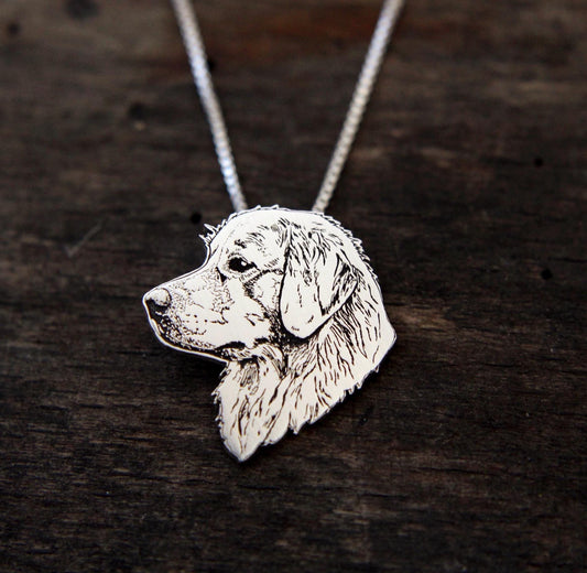 Golden Retriever necklace, engraved sterling silver pendant