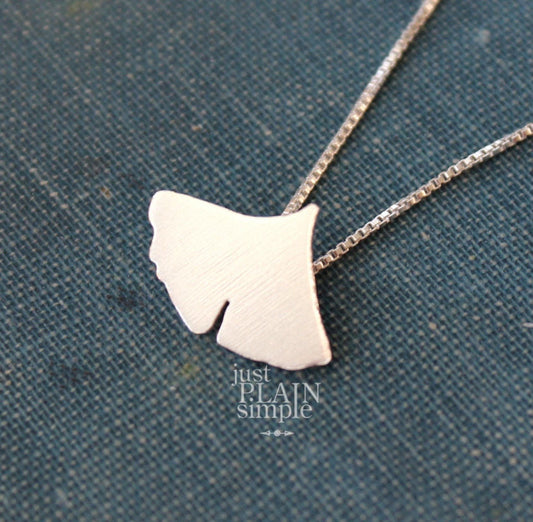 Tiny Ginkgo leaf necklace, sterling silver nature pendant