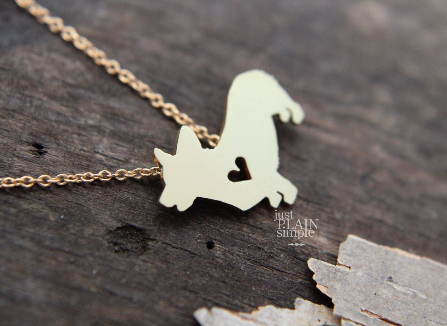 Tiny Pembroke corgi necklace, Brass pendant