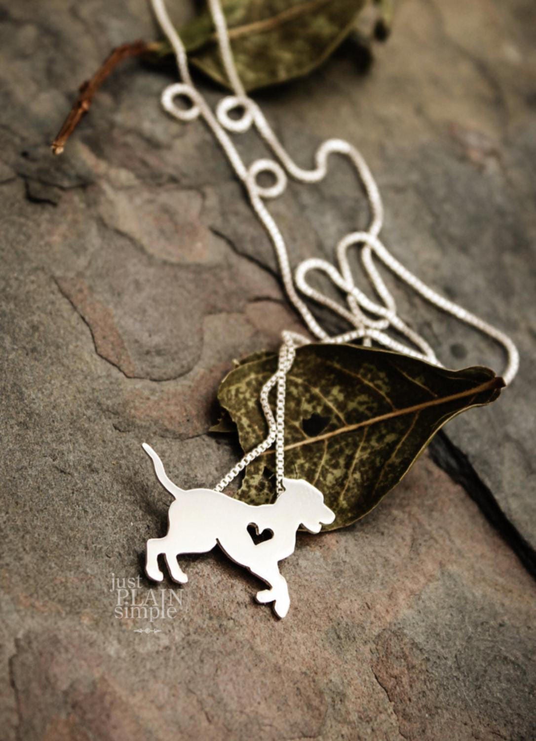 Pup necklace, sterling silver dog heart pendant