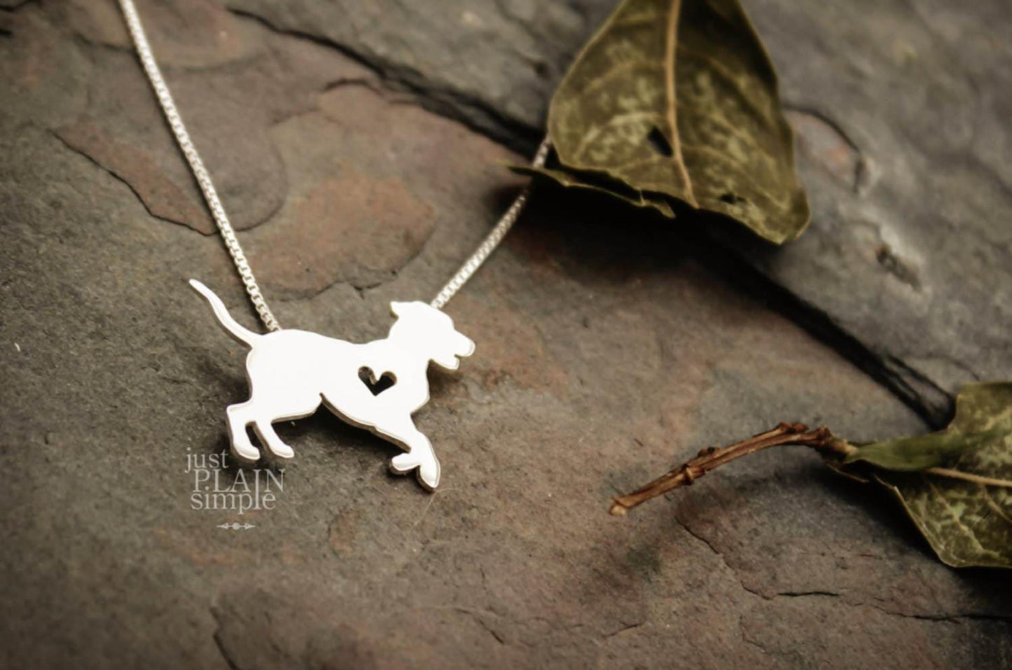 Pup necklace, sterling silver dog heart pendant
