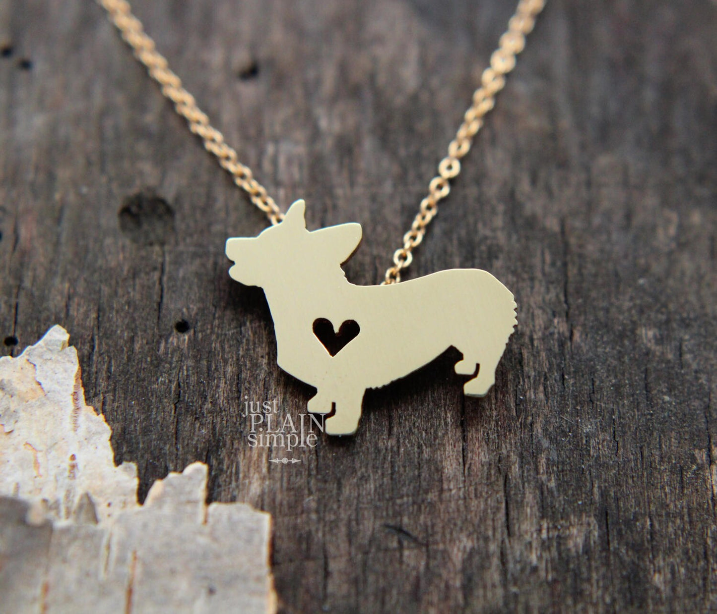 Tiny Pembroke corgi necklace, Brass pendant