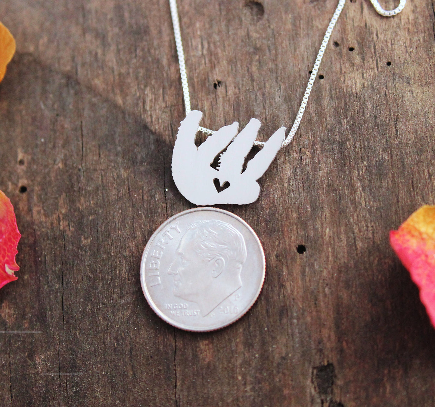 Tiny sloth necklace, sterling silver pendant