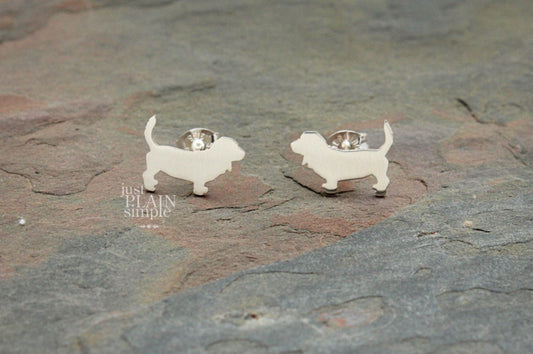 Basset Hound earrings, sterling silver studs