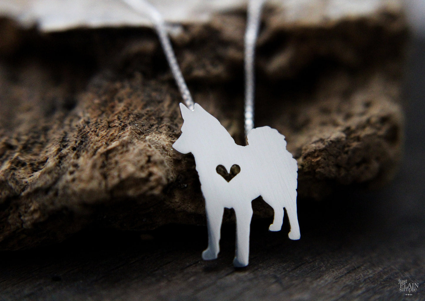 Tiny Norwegian Elkhound necklace, sterling silver pendant