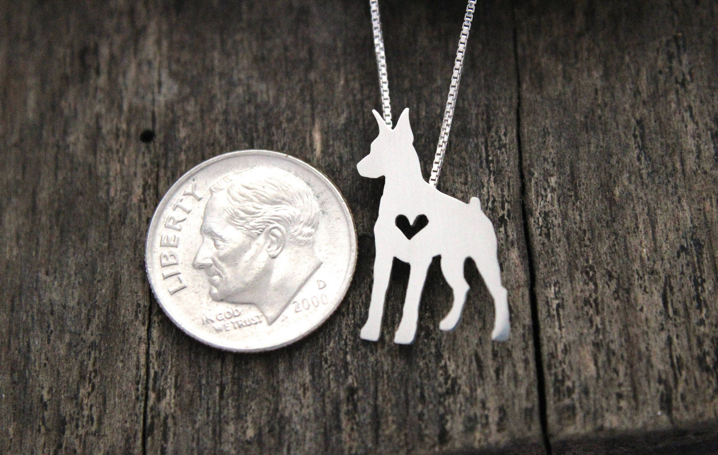 Tiny Doberman Pinscher necklace, sterling silver pendant
