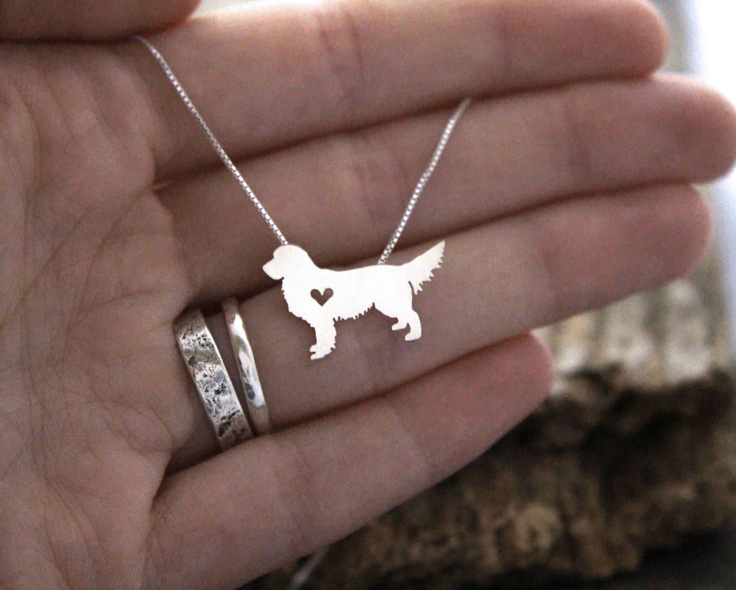 Tiny Golden Retriever necklace, sterling silver pendant