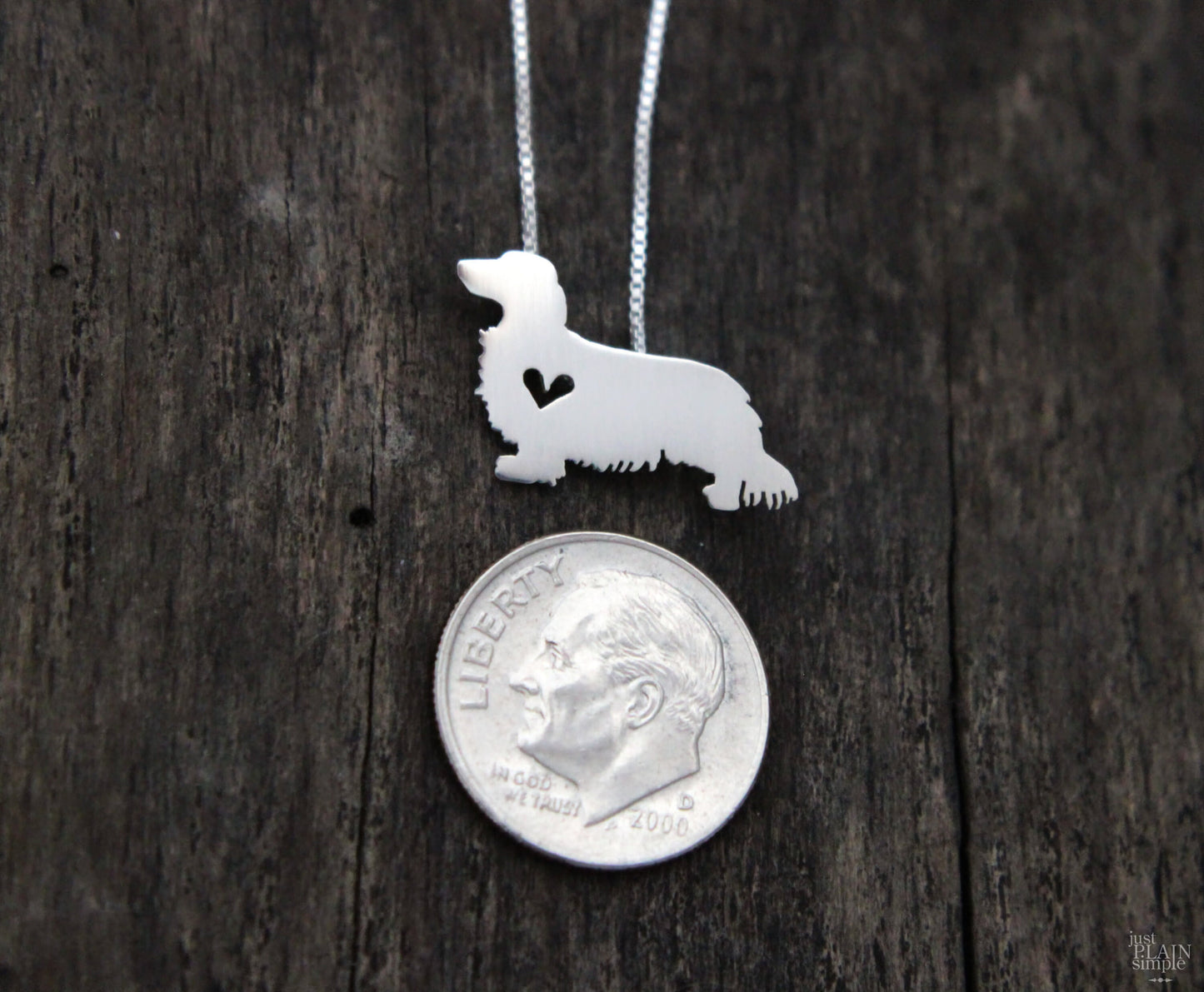 Tiny Long haired Dachshund necklace, sterling silver pendant