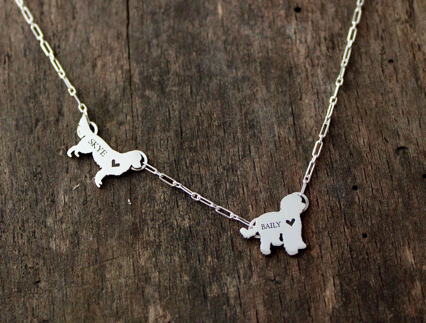 Personalized Dog Breed Necklace: Sterling silver Multi-Dog Charm Necklace