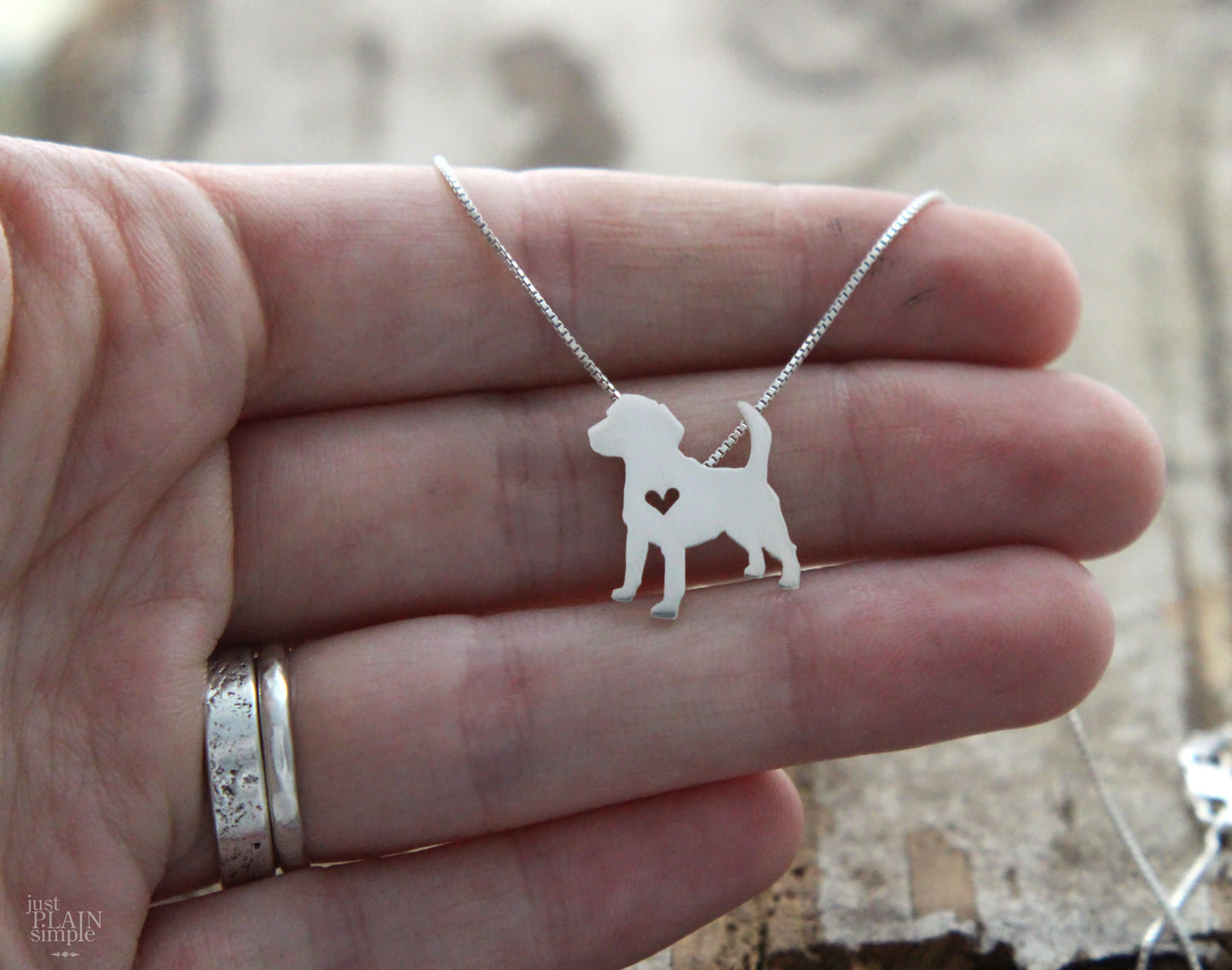 Tiny Beagle hound dog necklace, sterling silver dog pendant