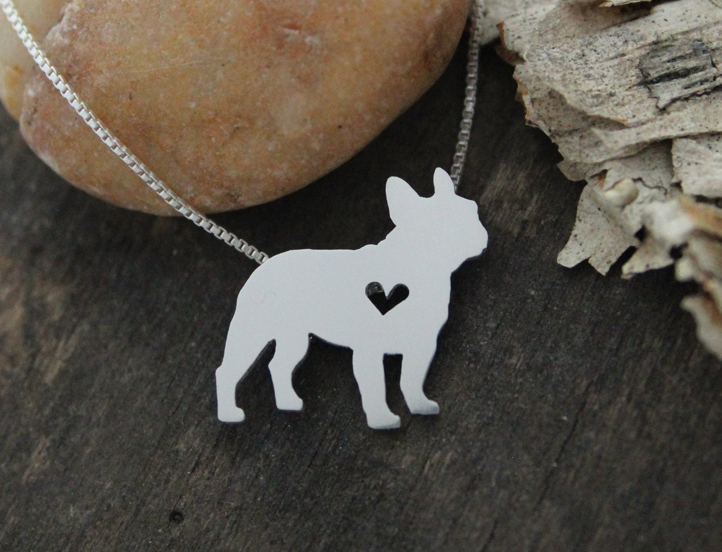 Tiny French Bulldog necklace, sterling silver pendant