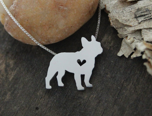 Tiny French Bulldog necklace, sterling silver pendant