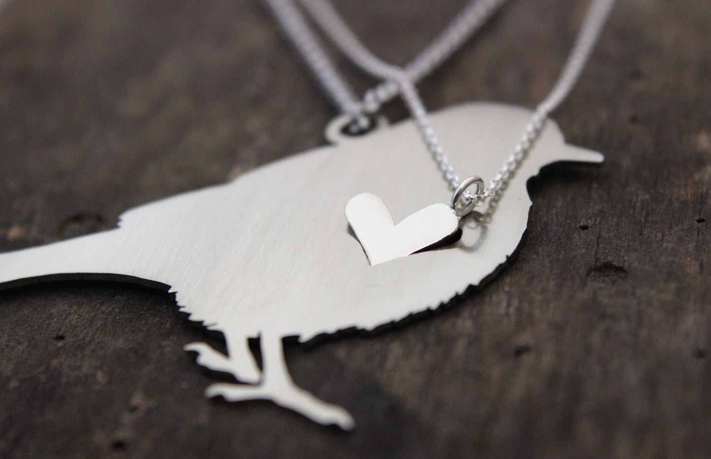 Song bird rear view mirror puzzle charm, and sterling silver heart necklace