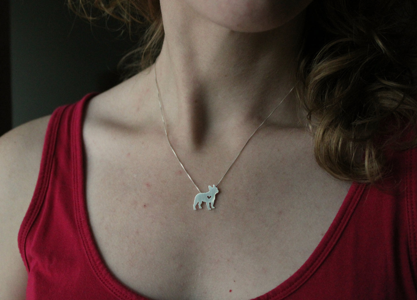 Tiny French Bulldog necklace, sterling silver pendant