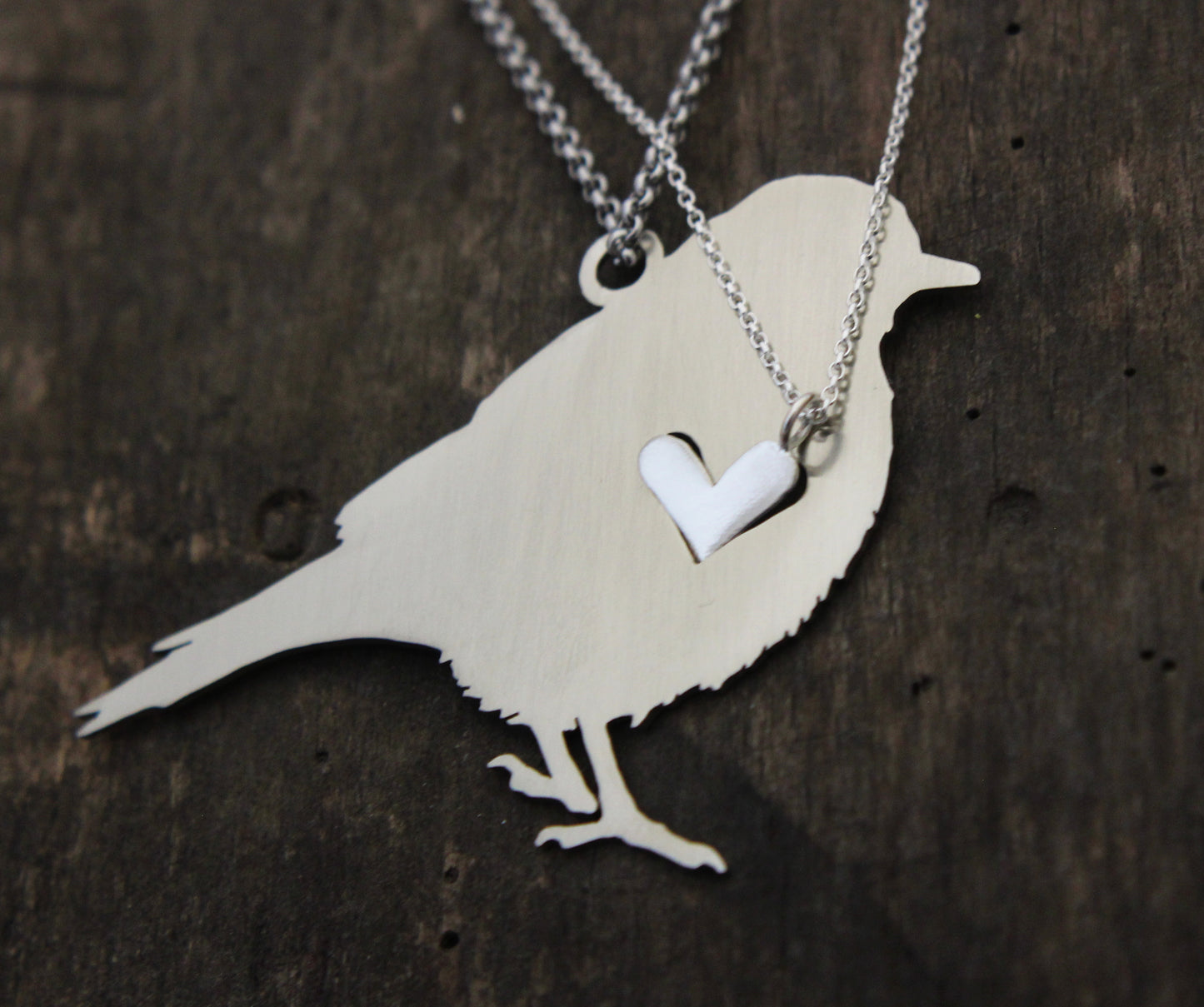 Song bird rear view mirror puzzle charm, and sterling silver heart necklace