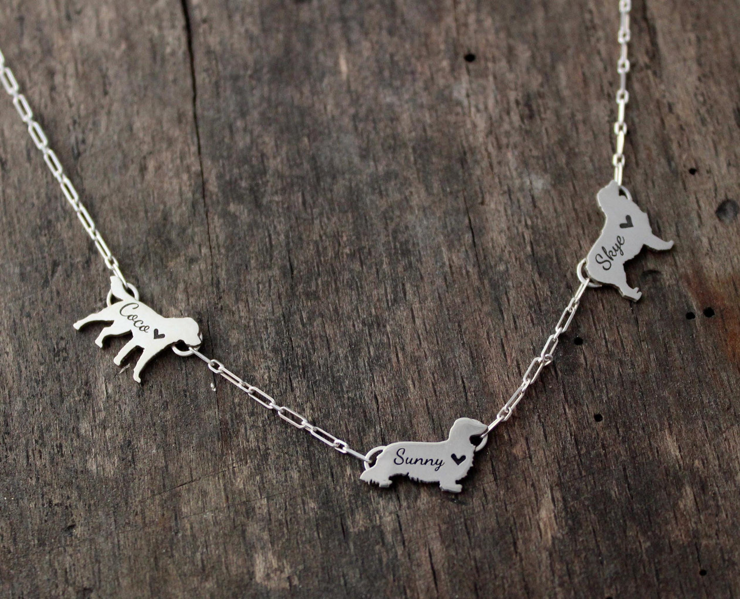 Personalized Dog Breed Necklace: Sterling silver Multi-Dog Charm Necklace