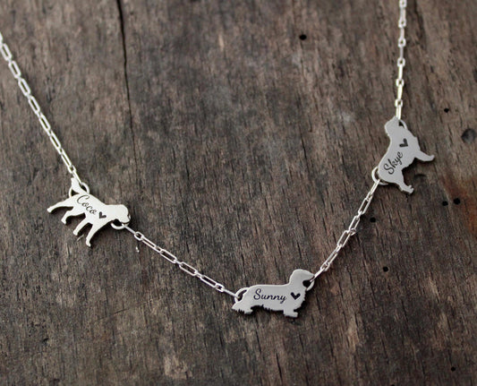 Personalized Dog Breed Necklace: Sterling silver Multi-Dog Charm Necklace