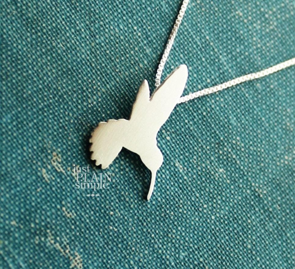 Tiny Hummingbird necklace, sterling silver bird pendant