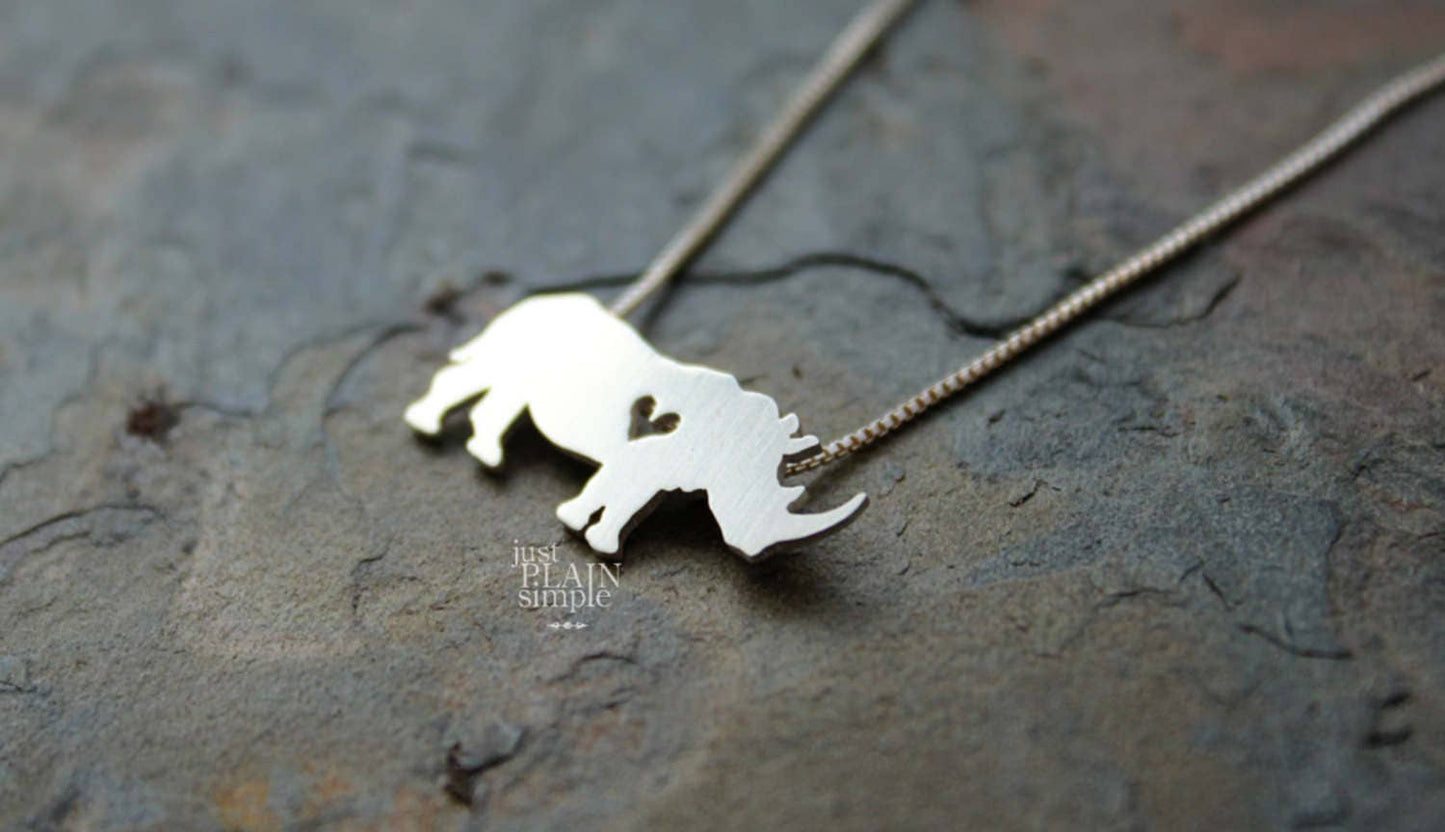 Tiny Rhinoceros Pendant, sterling silver necklace