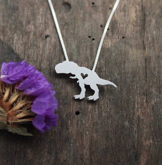 Tiny T-Rex necklace, sterling silver Dinosaur pendant