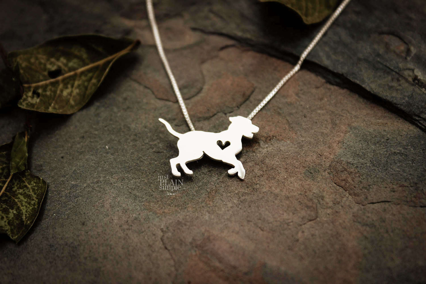 Pup necklace, sterling silver dog heart pendant
