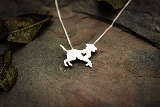 Pup necklace, sterling silver dog heart pendant